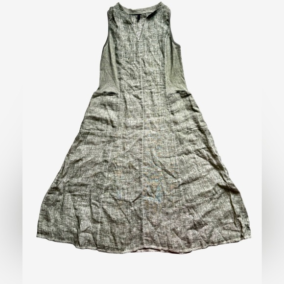 Inizio Dresses & Skirts - Inizio olive green sleeveless linen dress with pockets, size medium.